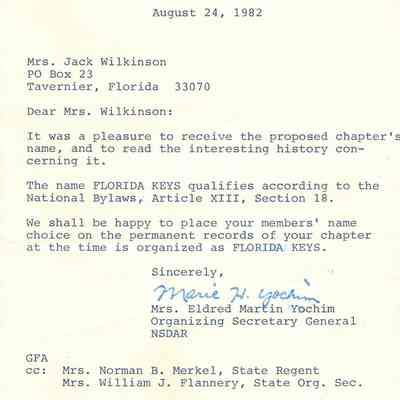 Naming Florida Key's New DAR Chapter: FLORIDA KEYS