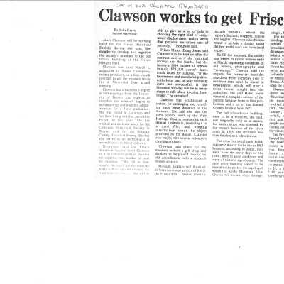 Clawson, Former Member of DAR, Works in Frisco Museum