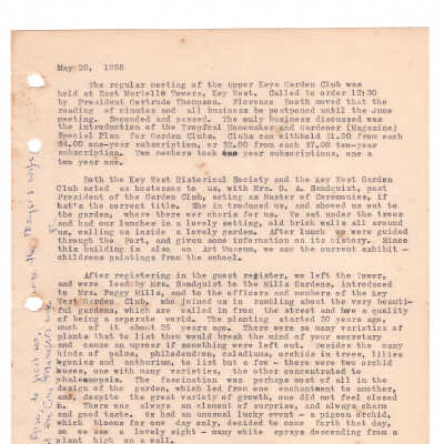 Meeting Minutes - May 20th, 1958