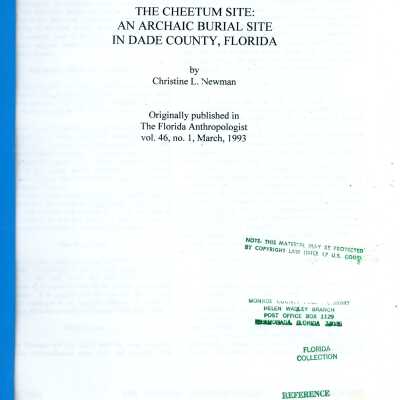The Cheetum Site: An Archaic Burial Site in Dade County, Florida