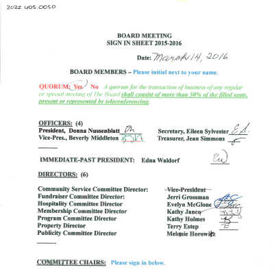 March 2016 Board of Directors Meeting Sign In and Minutes