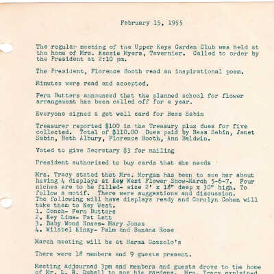 Meeting Minutes - February 15th, 1955