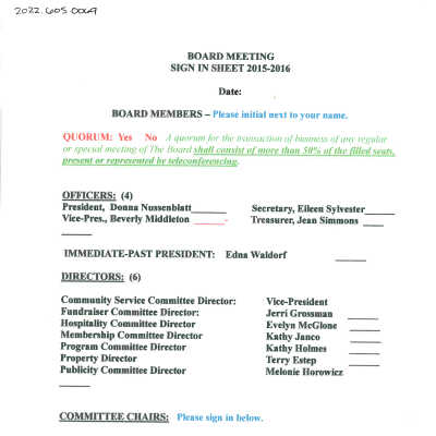 Blank Board Meeting Sign In Sheets