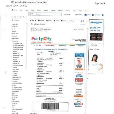February 2016 Party City Receipt