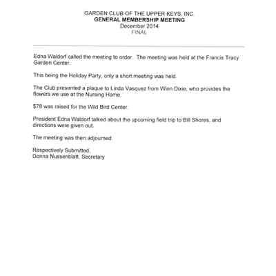 General Membership Meeting Minutes December 2014-November 2015