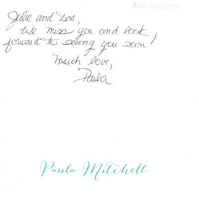 Handwritten Note From Paula Mitchell