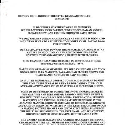 History of the Upper Keys Garden club 1970-1980