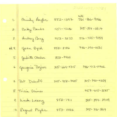 Handwritten Contact Information