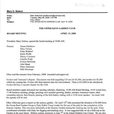 Email of Board Meeting Minutes, April 15, 2008