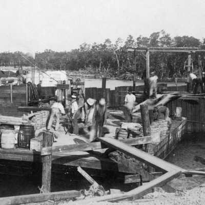 Workers on Jewfish Creek Bridge