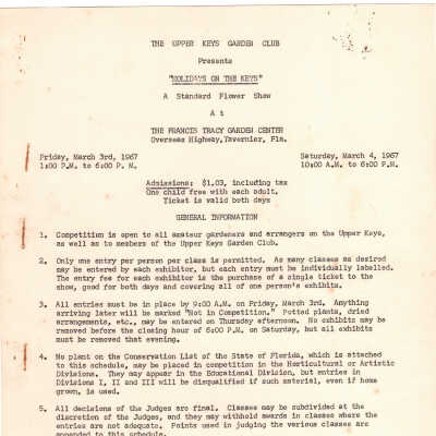 "Holiday on the Keys" Flower Show Information Packet - March, 1967