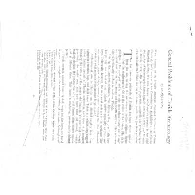 General Problems of Florida Archaeology by Doris Stone