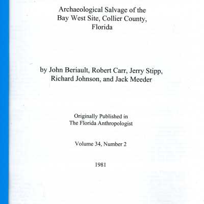 Archaeological Salvage of the Bay West Site, Collier County, Florida