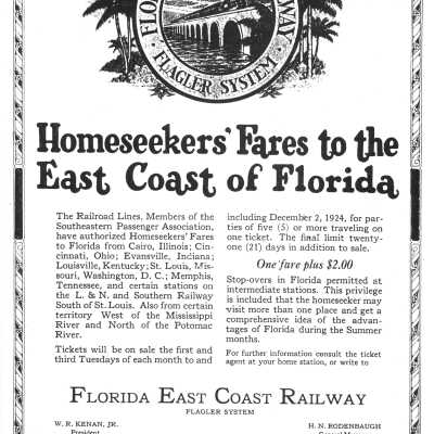 "Homeseekers' Fares to the East Coast of Florida"