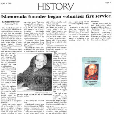 Bernard Russell Newspaper Article - April 2003