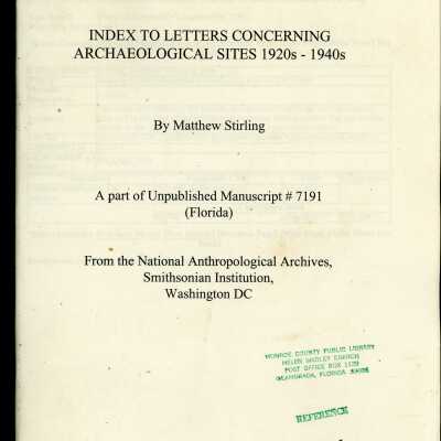 Index to Letters Concerning Archaeological Sites 1920s-1940s