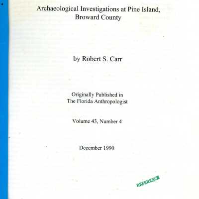 Archaeological Investigations at Pine Island, Broward County