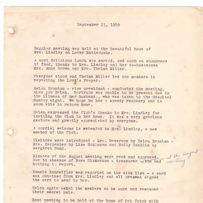 Meeting Minutes - September 15th, 1959