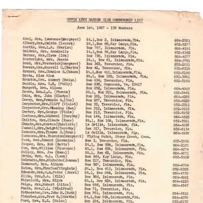 Membership List - June 1st, 1967