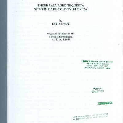 Three Salvaged Tequesta Sites in Dade County, Florida