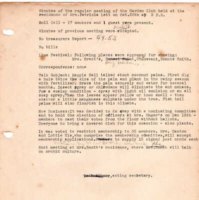 Meeting Minutes - October 20th, 1953