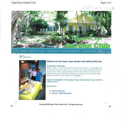 Upper Keys Garden Club Website Printout, 2008