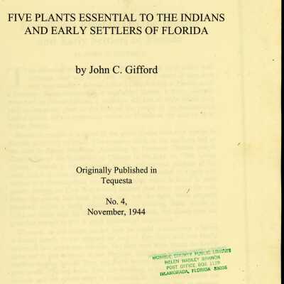 Five Plants Essential to the Indians and Early Settlers of Florida