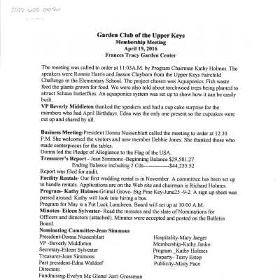 April 2016 Membership Meeting Minutes
