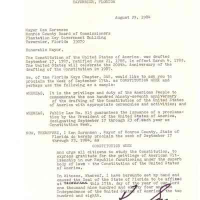 Letter from DAR About Constitution Week, 1984