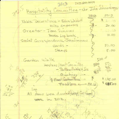Handwritten Hospitality Committee Notes