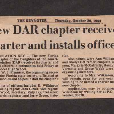 Florida Keys Receives Chapter and Installs Officers, 1983