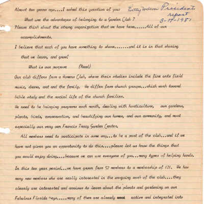Report From President Betty Wilson