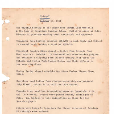 Meeting Minutes - October 15th, 1957