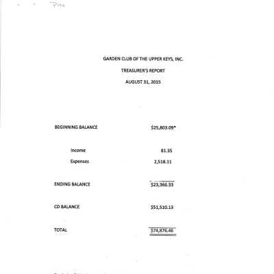 August 2015 Treasurer Report