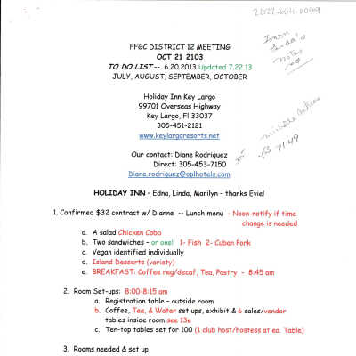 FFGC District 12 Meeting To-Do with Handwritten Notes