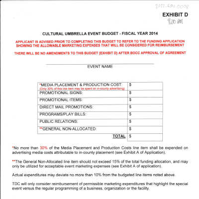 Cultural Umbrella Event Budget 2014