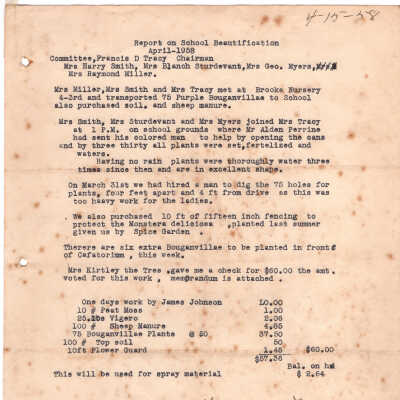 Report on School Beautification Reports and Correspondence - 1958
