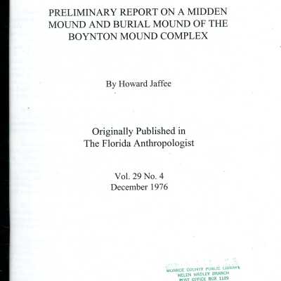 Preliminary Report on a Midden Mound and Burial Mound of the Boynton Mound Complex