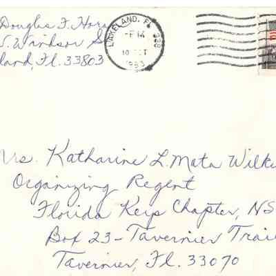 Letter to Katherine Wilkinson from Douglas Horan, State Curator, 1983