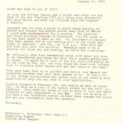 Happy New Year Letter, Katherine L. Wilkinson, 1983