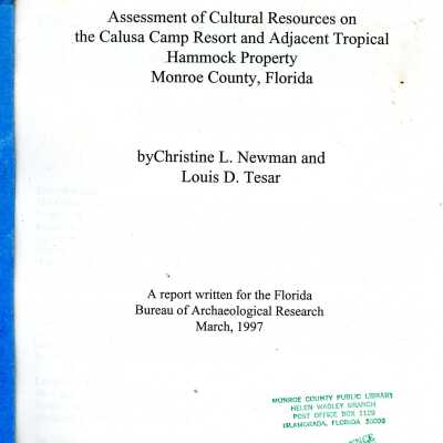 Assessment of Cultural Resources on the Calusa Camp Resort and Adjacent Tropical Hammock Property, Monroe County, Florida