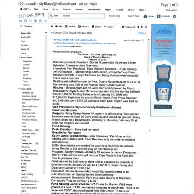 February 2016 Board of Directors Meeting Minutes, Email Screenshot