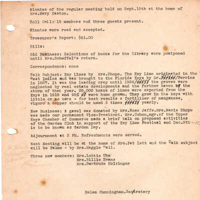 Meeting Minutes - September 15th, 1953