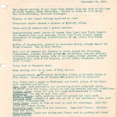 Meeting Minutes - September 20th, 1955