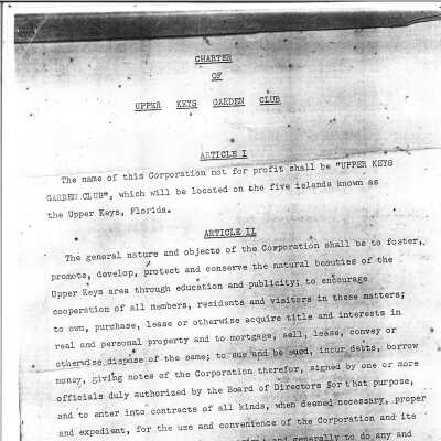Charter of Upper Keys Garden Club - 1956