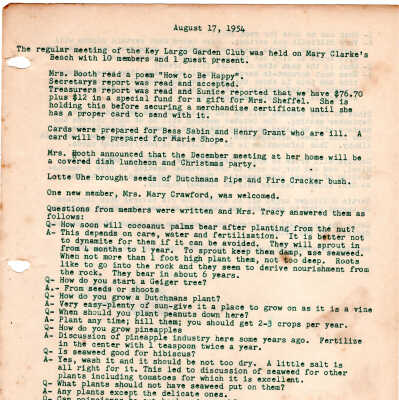 Meeting Minutes - August 17th, 1954