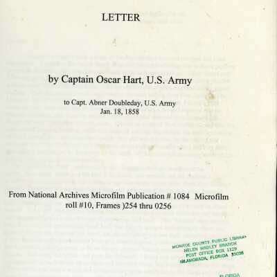Letter by Captain Oscar Hart, U.S. Army to Capt. Abner Doubleday, U.S. Army (Jan. 18, 1858)