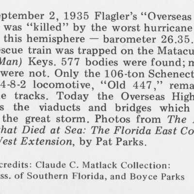 Flagler's Railroad after the 35 Hurricane