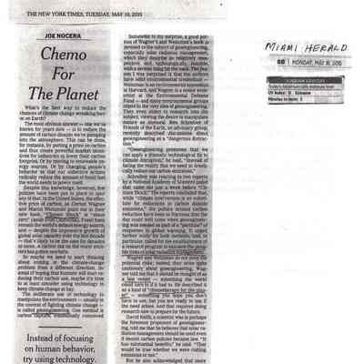 "Chemo for The Planet" by Joe Nocera, The New York Times, May 19, 2015