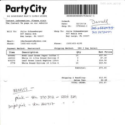 Party City Receipts 2014